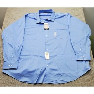 Van Heusen Dress Shirt Men 22 Blue Formal Big Fit Stretch Wrinkle-Free Button Up